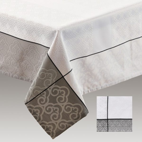 p 2 3 7 5 2375 Nappe Simla 150 x 260 cm gris et blanc - Nappe Jacquard 150 x 250 cm blanc et gris