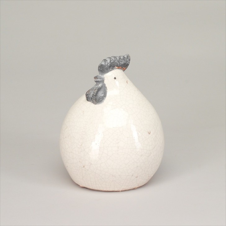 Poule céramique noire et blanche à rayures 6x8x9cm