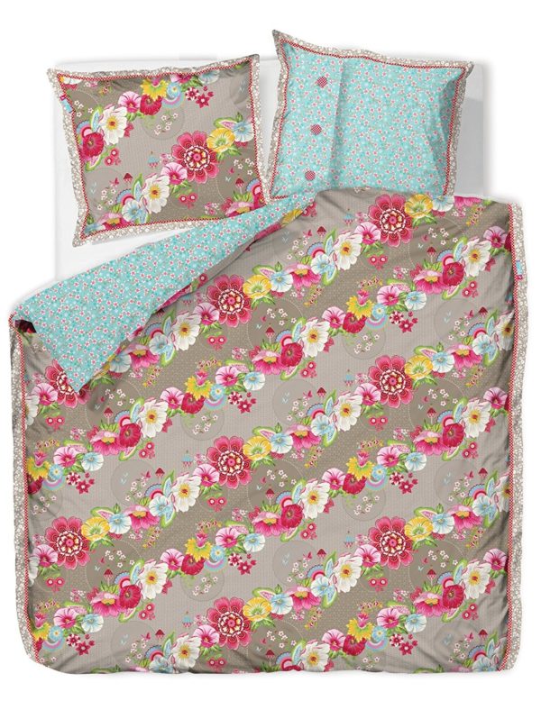 p 3 2 6 9 3269 Housse de couette Pip Studio 260x240cm 2 taies 65x65cm Swinging Flowers Kaki - Housse de couette Pip Studio 140x200cm + taie 65x65cm Swinging Flowers Kaki