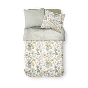 Parure de lit 220X240 florale sauge et brun
