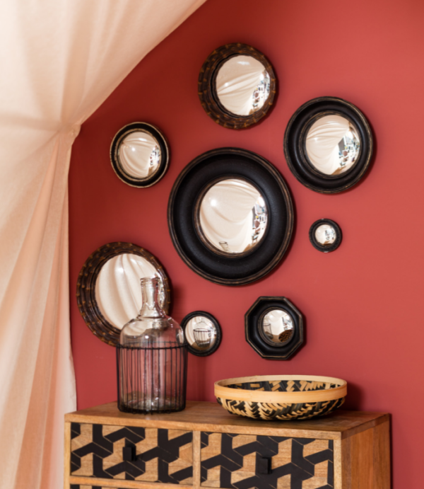miroir sorcière ambiance - Miroir convexe 26cm bord noir et or antique