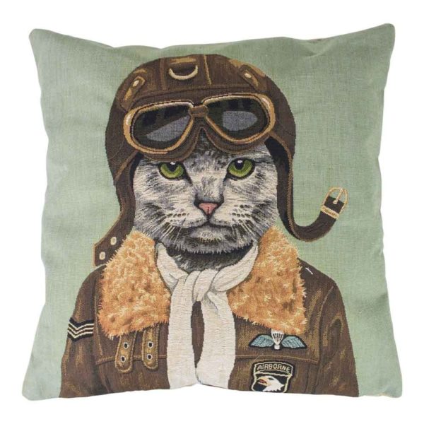Coussin Gobelin Chat Pilote