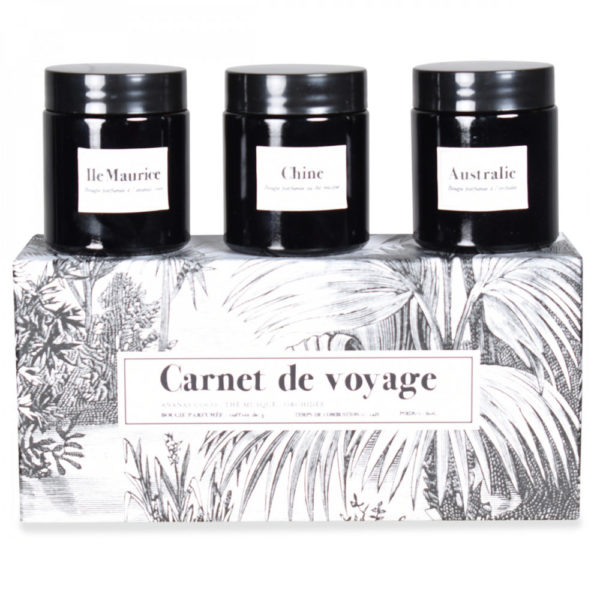 Coffret de 3 bougies Carnet de voyage - Coffret de 3 bougies parfumées Carnet de voyage