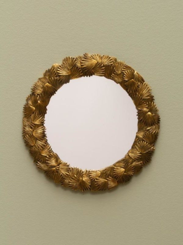 Miroir rond palmes dor 2 - Miroir rond palmes d'or Chehoma