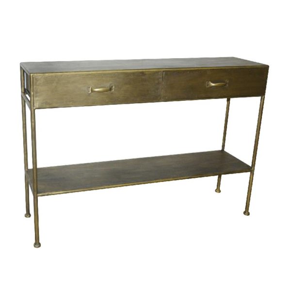 console simple metal dore 2 tiroirs - Console métal doré PTMD