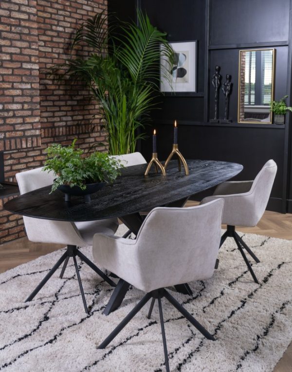 146322 116 - Table de repas ovale chêne noir 220 cm Kinsley