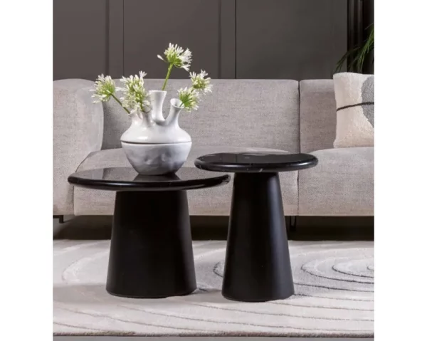 147627 118 - Table basse Utha marbre noir 45 cm