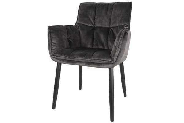 Chaise accoudoirs velours gris Eton  - Lot