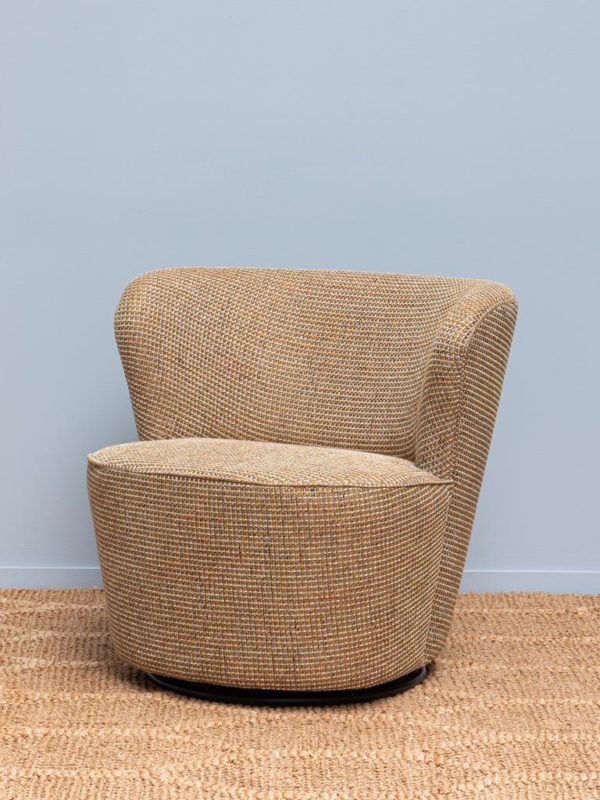 Fauteuil rotatif Tweed beige et or 1 - Fauteuil rotatif Tweed beige et or