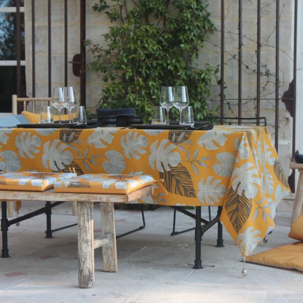 nappe tropical jaune 1 - Nappe coton enduit 250 x 150 cm Tropical Tournesol