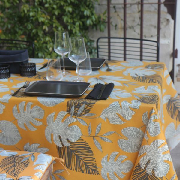 nappe tropical jaune 2 - Nappe coton enduit 250 x 150 cm Tropical Tournesol