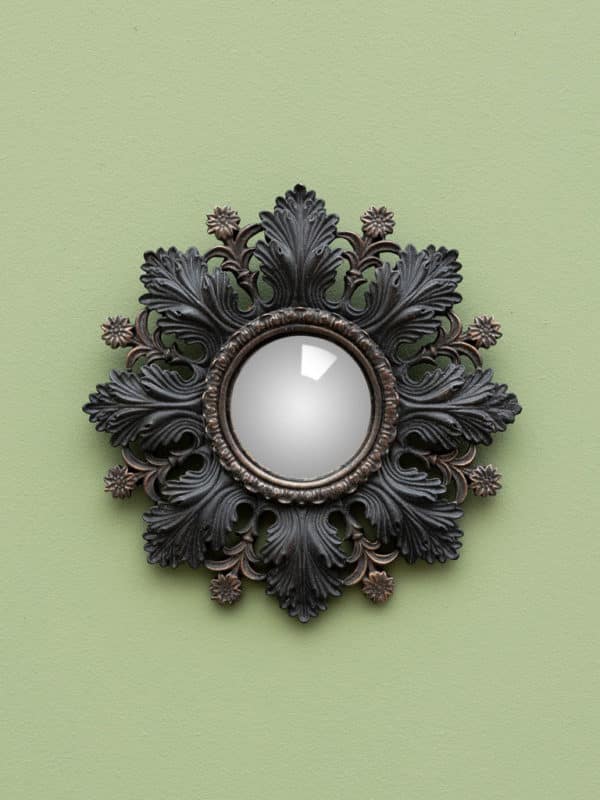 miroir convexe feuille noire 32671 - Miroir convexe feuilles noires et fleurs