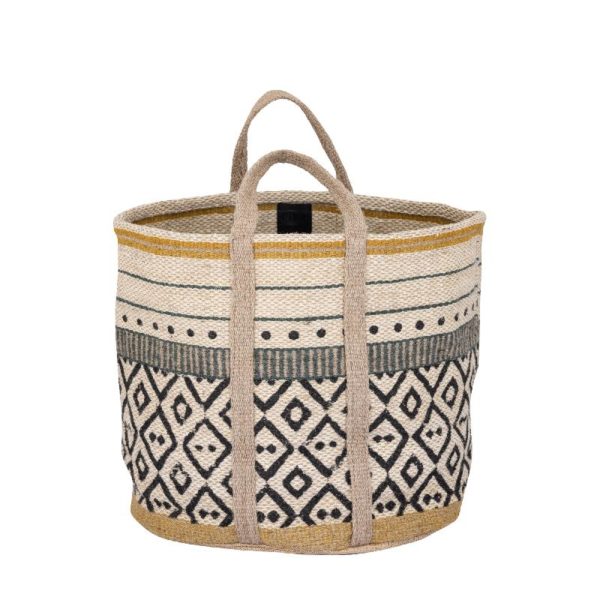 Panier rond en jute vert et jaune