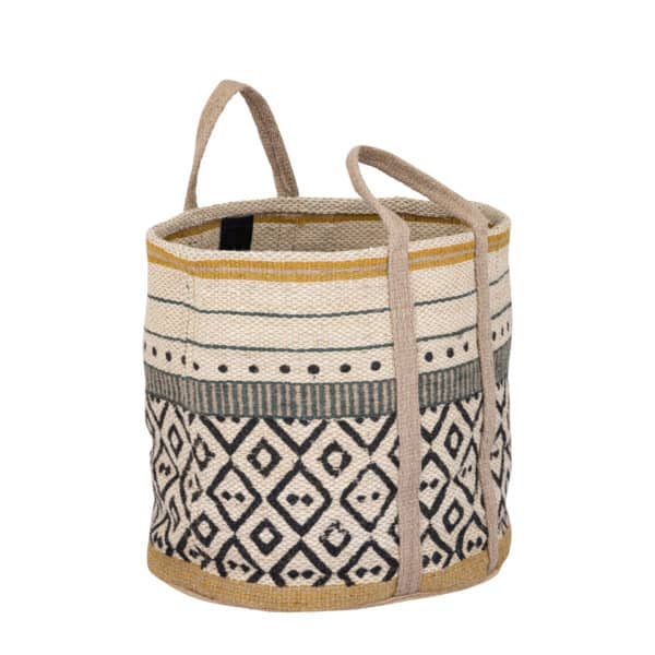 Panier rond en jute vert et jaune – Image 2