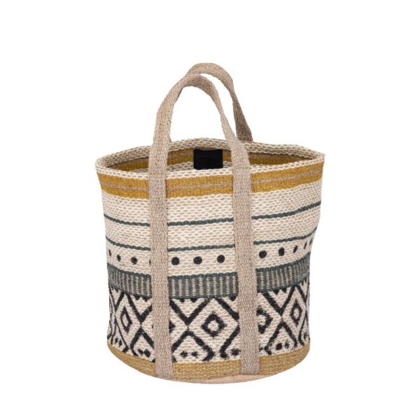 Panier rond en jute jaune et vert