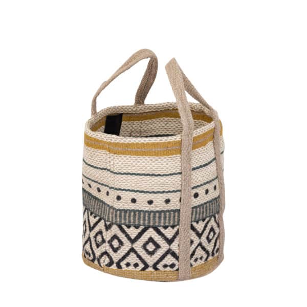 Panier rond en jute jaune et vert – Image 3
