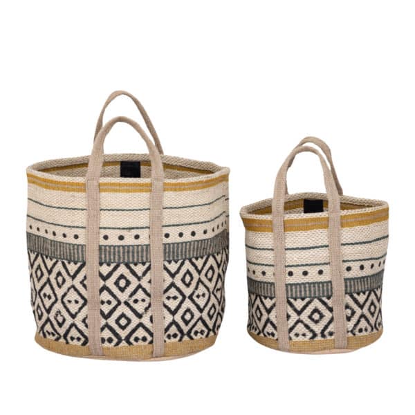 Panier rond en jute jaune et vert – Image 4