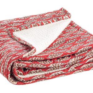 Plaid Lorient rouge feuille 130x180 202941 - Nouveaux produits