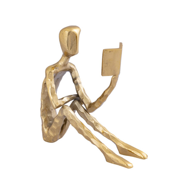 Sculpture homme lisant gold 719643 7 - Statue homme assis lisant dorée