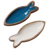 Plats poisson bois laqué blanc et bleu- Set de 2
