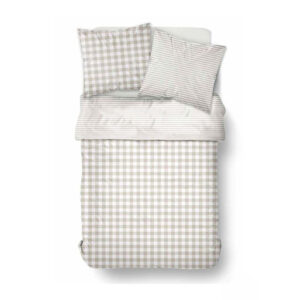 Parure de lit 220X240 carreaux beige et blanc